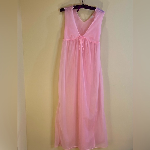 Vintage Other - 🌟HP🌟VTG 1970s Pink Chiffon Semi-Sheer Sleeveless Maxi Negligee Lingerie USA M